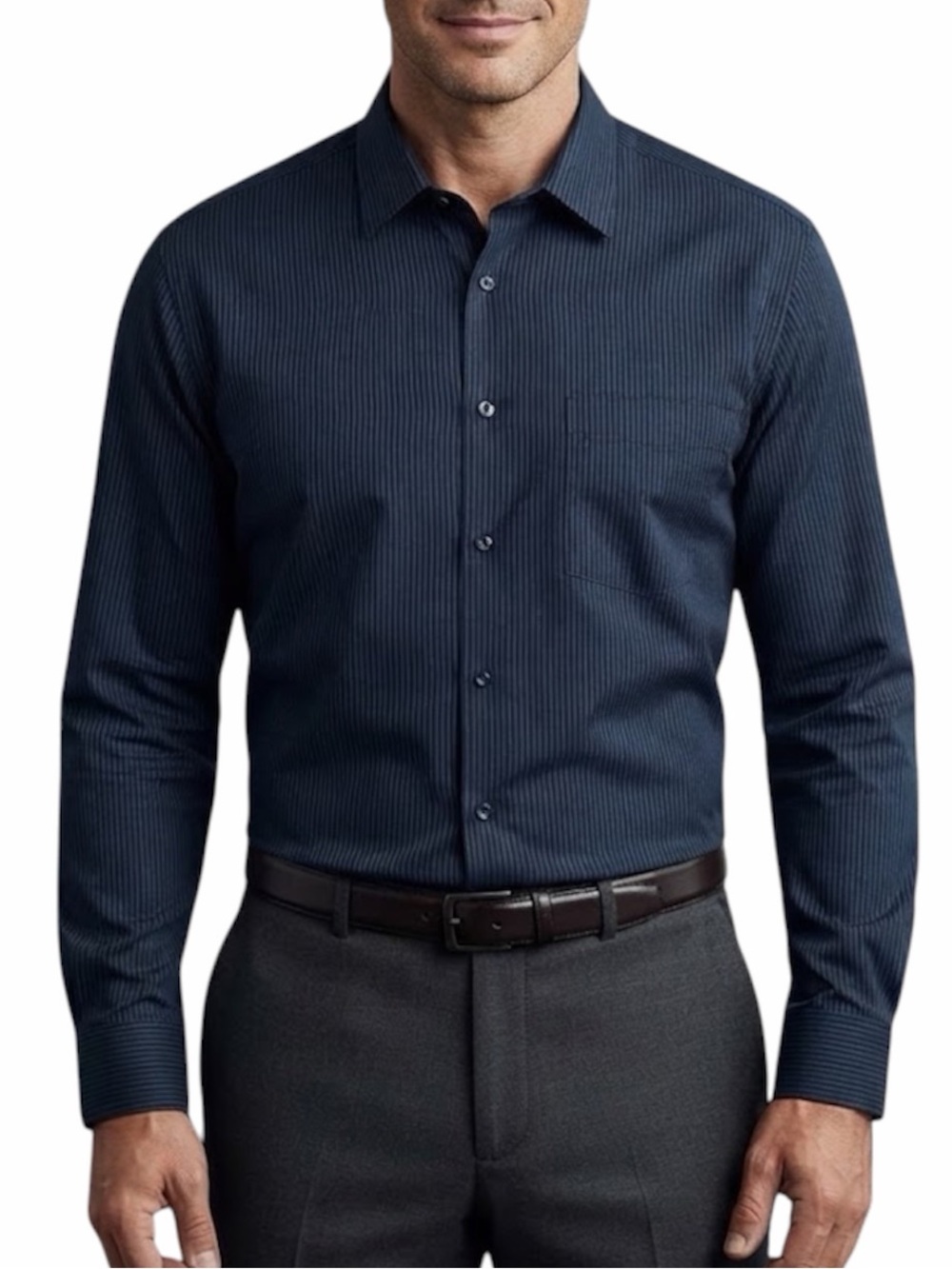 DENVER HAYES Navy Pinstripe Non Iron Dress Shirt Corporate 2XL